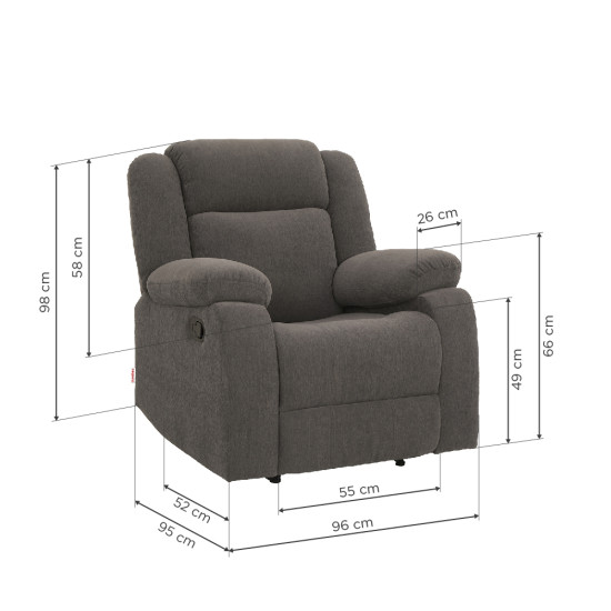 Duroflex Avalon Fabric Single Seater Recliner in Grey Color
