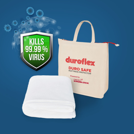 Duroflex Duro Safe - Antiviral Mattress Protector Single Size ( 78 X 36 Inch) GREY
