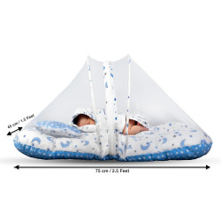 Baby Bed with Thick Mattress, Mosquito Net with Zip Closure & Neck Pillow, Baby Bedding for New Born,0-6 Month ( Blue Moon)