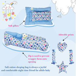 Baby's Cotton Sleeping and Carry Bag (0-6 Months) (Blue )
