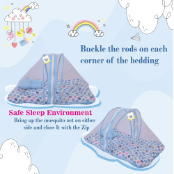 Baby Bed with Thick Mattress, Mosquito Net with Zip Closure & Neck Pillow, Baby Bedding for New Born,0-6 Month
